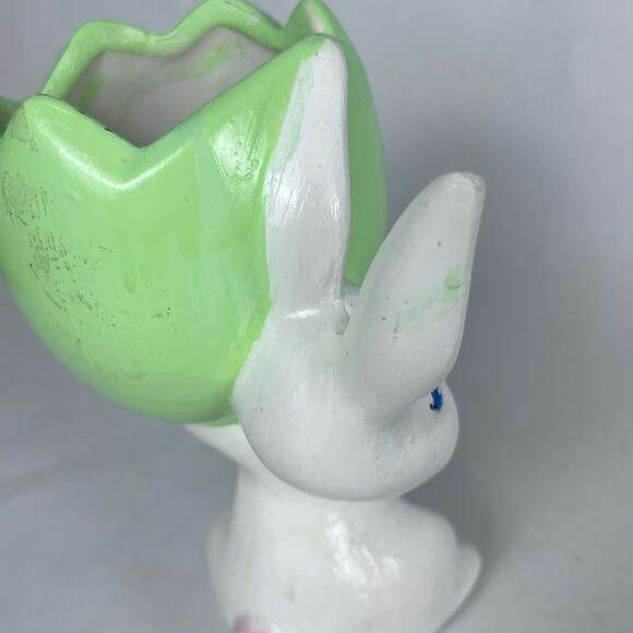 Vintage Ceramic Anthropomorphic Bunny Rabbit Egg Planter Vase Easter Kitschy - Picture 9 of 14